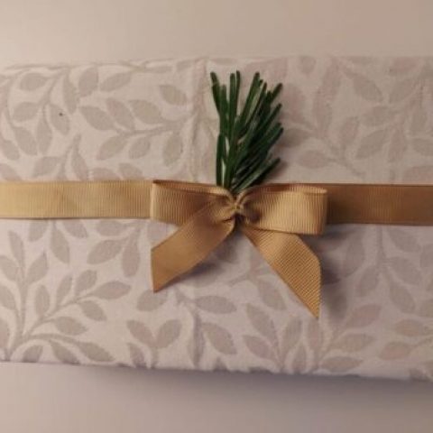 fabric wrapped Christmas gift